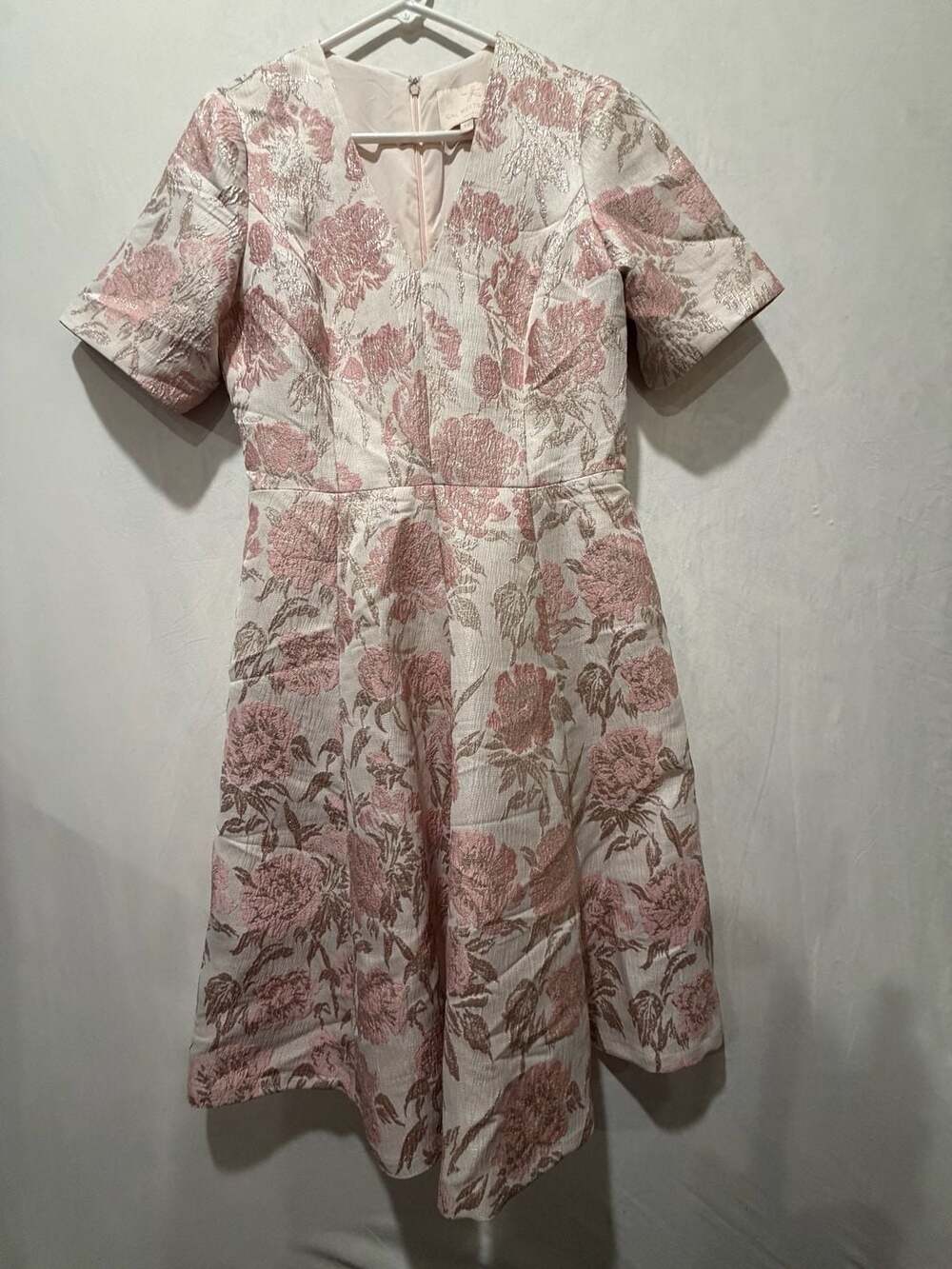 Gal Meets Glam Pink Floral Jacquard Fit and Flare Dress, Size 12